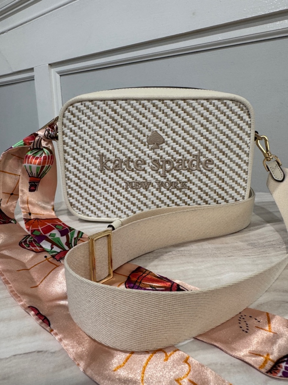 kate spade Bag Oh Snap Straw Camera Logo Woven Cream Crossbody - Picture 4 of 17